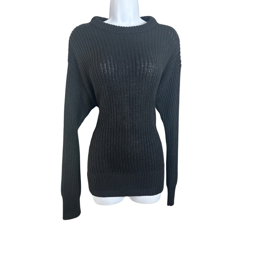 H&M Black Shaker Knit Pullover Sweater Size M Crew Neck Ribbed Long Sleeve